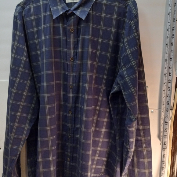 7 For All Mankind Western Plaid Blue Large Business Casual Shirt Office Cowboy - Picture 15 of 16